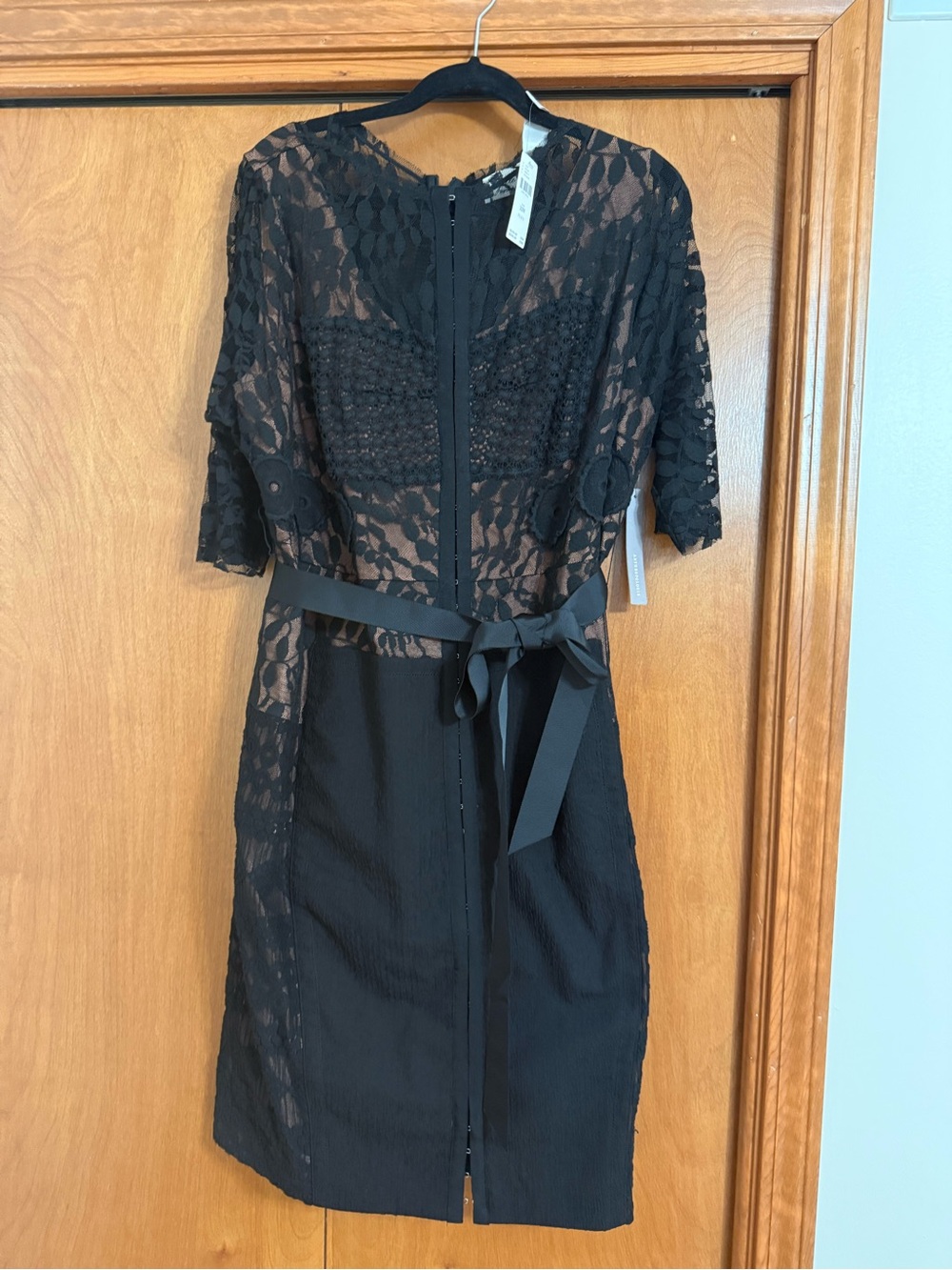 Anthropologie Black Lace Midi Dress with Waist Tie